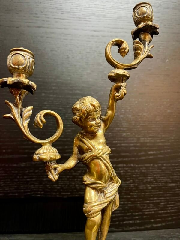 Candelieri in bronzo putti a 2 fiamme francese XIX secolo - Image 2
