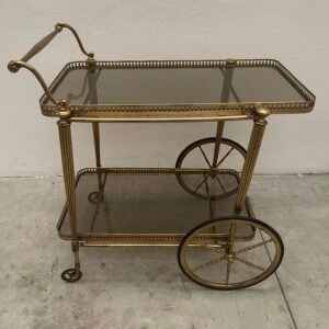 Carrello da tè vintage in ottone con ruote grandi – stile francese