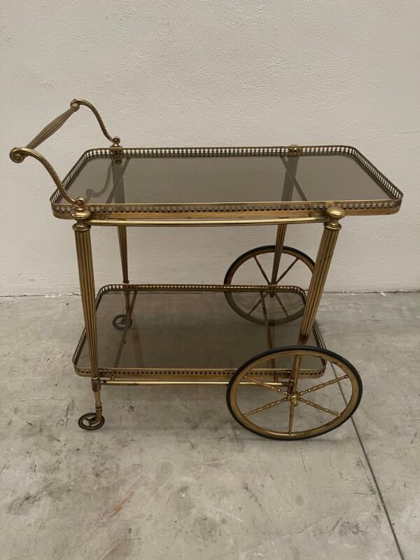 Carrello da tè vintage in ottone con ruote grandi – stile francese