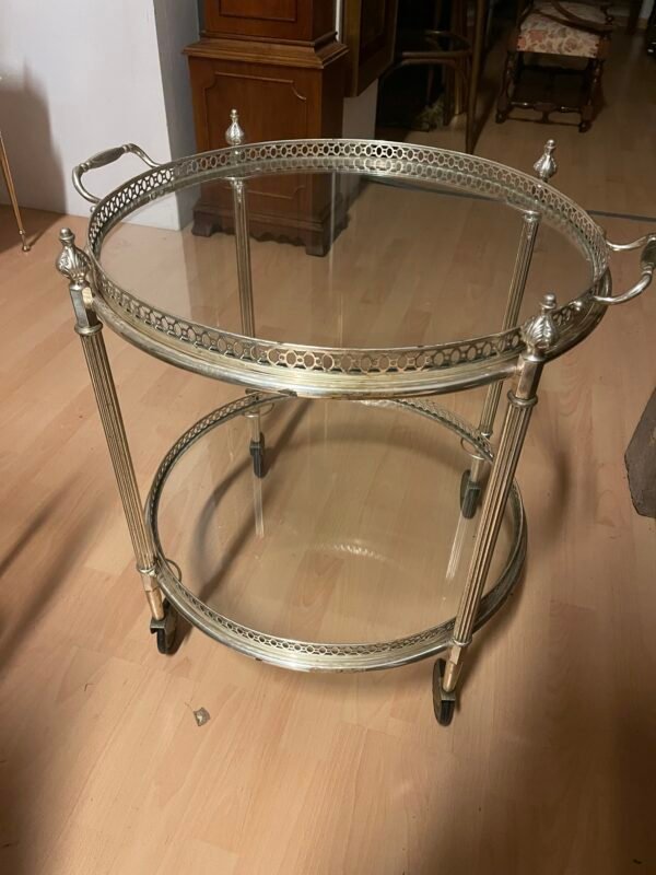 Carrello da tè/vassoio con ruote in metallo argentato e vetro - Image 3