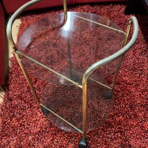 Carrello rotondo da bar o servizio – Ottone e vetro – Design anni ’70