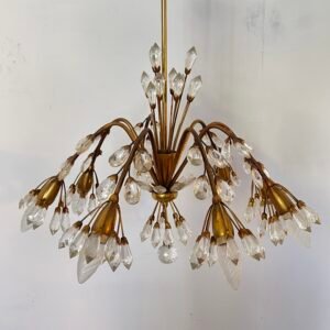 Lampadario Vintage in Ottone con Pendenti in Cristallo – Stile "Fontana" Anni ‘60/’70