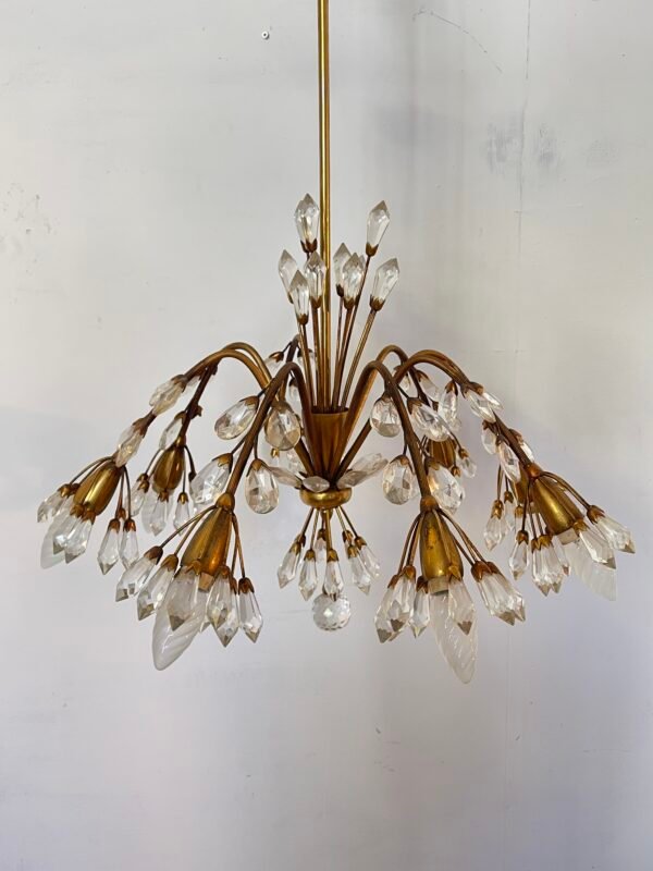 Lampadario Vintage in Ottone con Pendenti in Cristallo – Stile "Fontana" Anni ‘60/’70