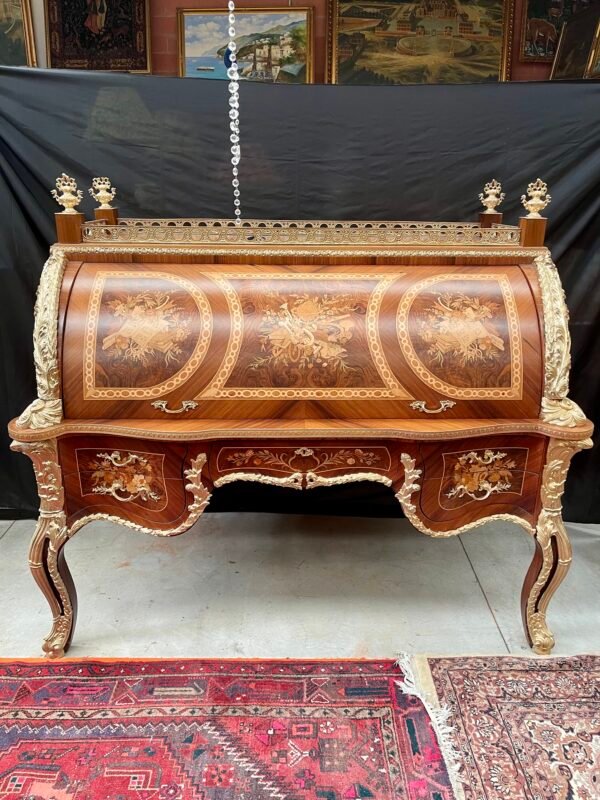 Bureau à Cylindre con Intarsi e Bronzi Dorati - Image 2