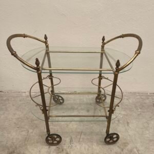 Carrello da tè/bar in ottone e vetro, stile vintage anni '50