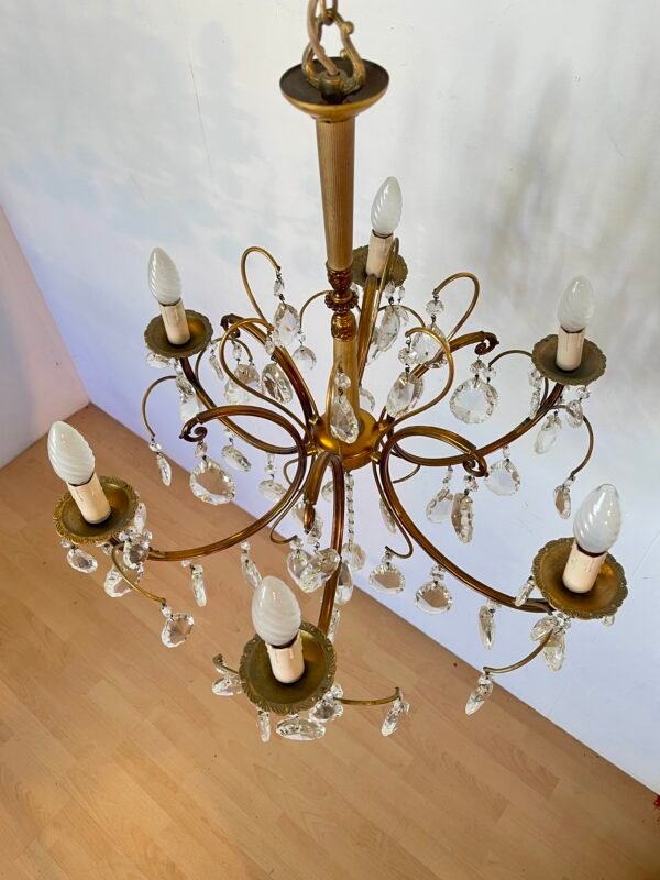 Lampadario a Gocce in Ottone e Cristallo – 6 Luci - Image 4
