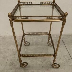 Carrello da tè in ottone dorato e vetro – stile francese