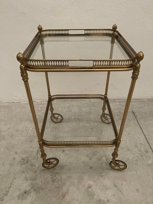 Carrello da tè in ottone dorato e vetro – stile francese