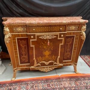 Credenza con Intarsi e Bronzi Dorati, Piano in Marmo
