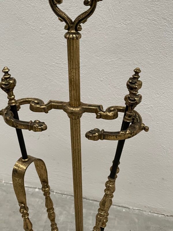 Set da camino antico in ottone – 4 pezzi con supporto ornamentale - Image 2