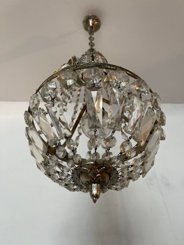 lampadario in cristallo e ottone dorato - Image 4