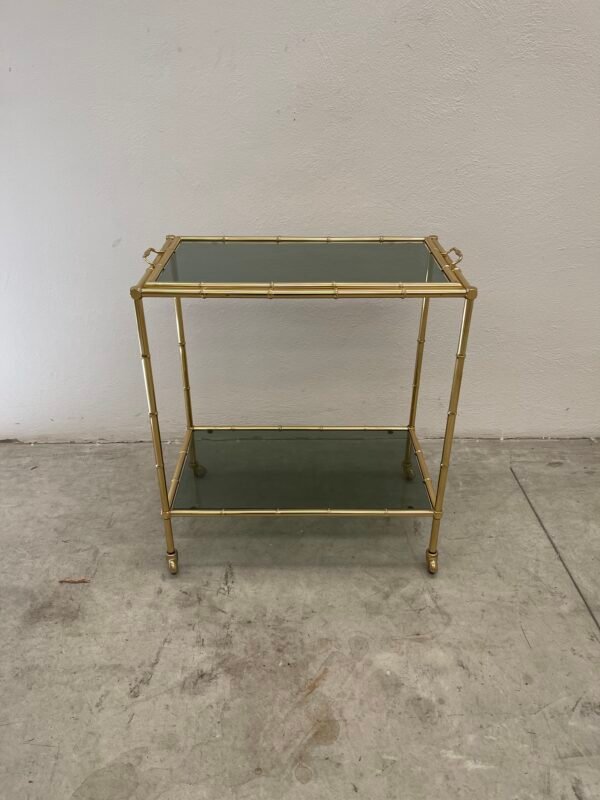 Carrello bar vintage in ottone e vetro fumé – stile bamboo