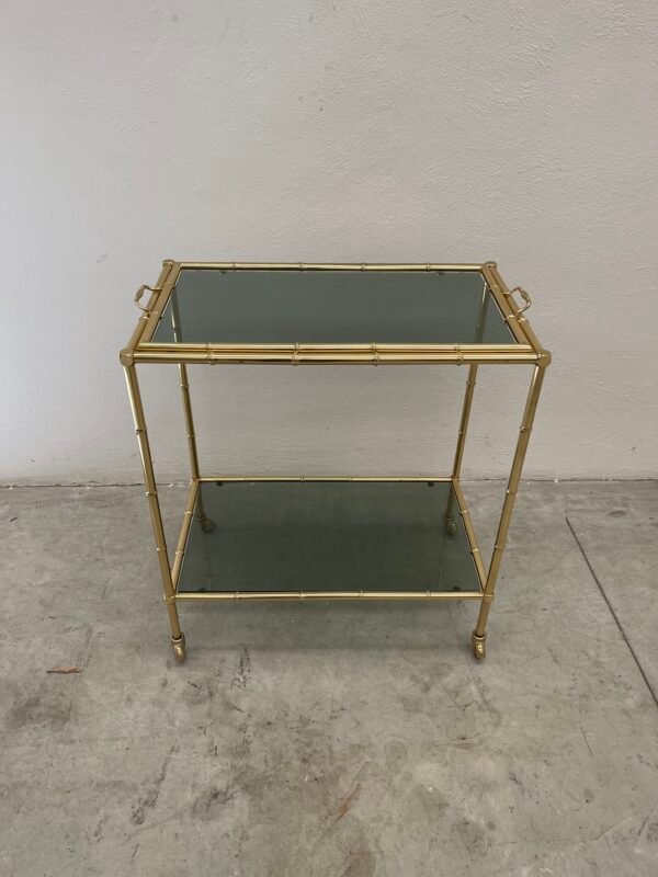 Carrello bar vintage in ottone e vetro fumé – stile bamboo - Image 2