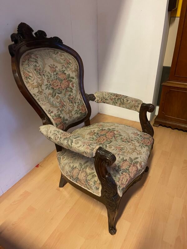 Poltrona antica in stile Impero con tappezzeria floreale - Image 3