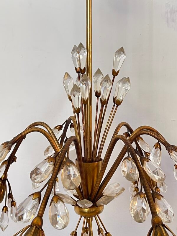 Lampadario Vintage in Ottone con Pendenti in Cristallo – Stile "Fontana" Anni ‘60/’70 - Image 2