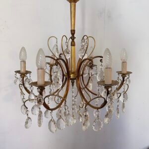 Lampadario a Gocce in Ottone e Cristallo – 6 Luci