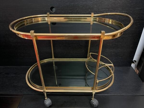 Carrello da bar/tè in ottone e vetro fumé – Stile Hollywood Regency