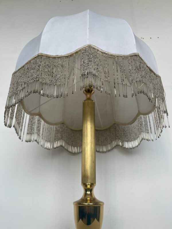 ampada da Tavolo Vintage con Paralume in Tessuto e Base in Ottone Lucido - Image 2