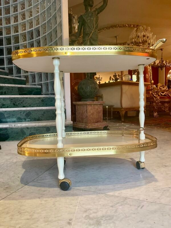 Carrello da tè anni ‘50 in legno laccato avorio e dettagli in ottone - Image 2