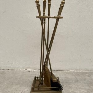 Set Antico da Camino in Ottone – 5 Pezzi con Supporto