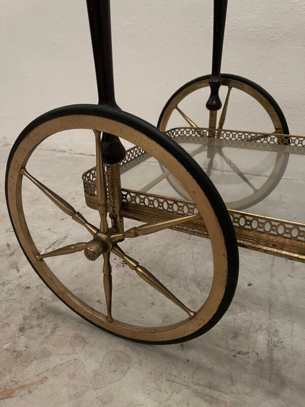 Carrello da tè vintage in ottone con ruote grandi – stile francese - Image 4