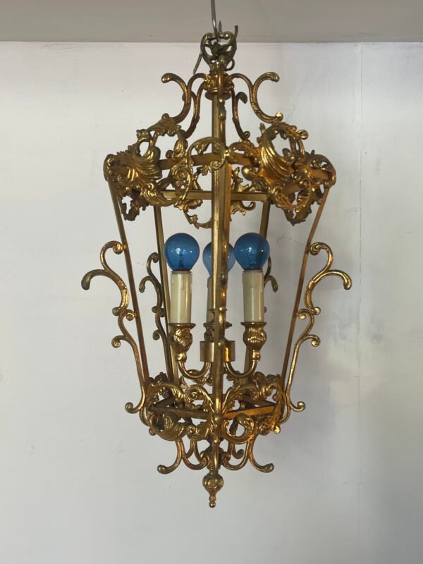 Lampadario Antico in Bronzo Dorato Stile Barocco - Image 2