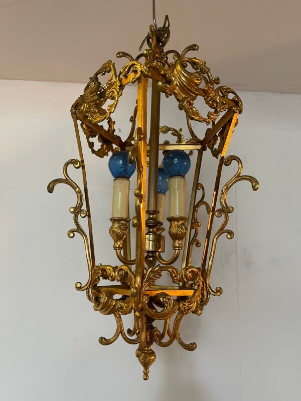 Lampadario a Lanterna in Ferro Dorato – Stile Barocco, Anni '50/'60