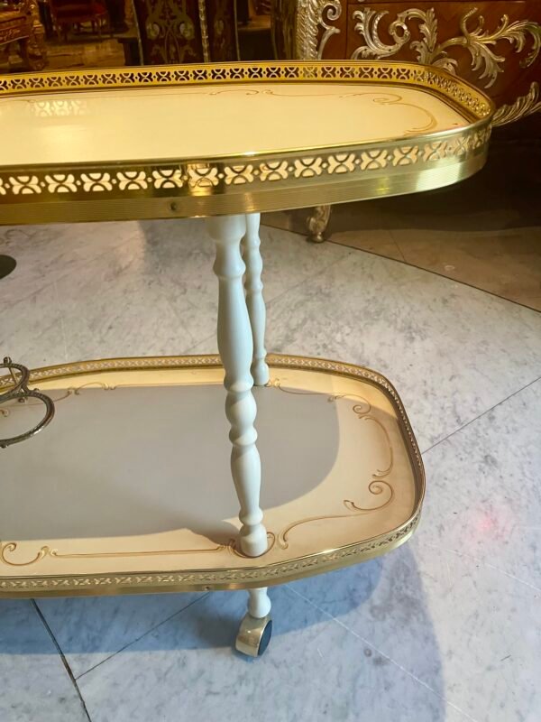 Carrello da tè anni ‘50 in legno laccato avorio e dettagli in ottone - Image 5