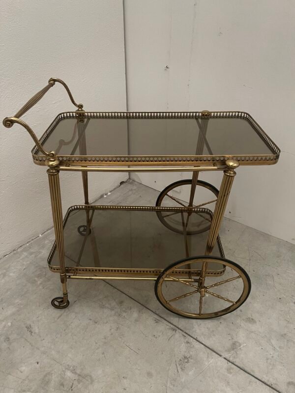 Carrello da tè vintage in ottone con ruote grandi – stile francese - Image 3