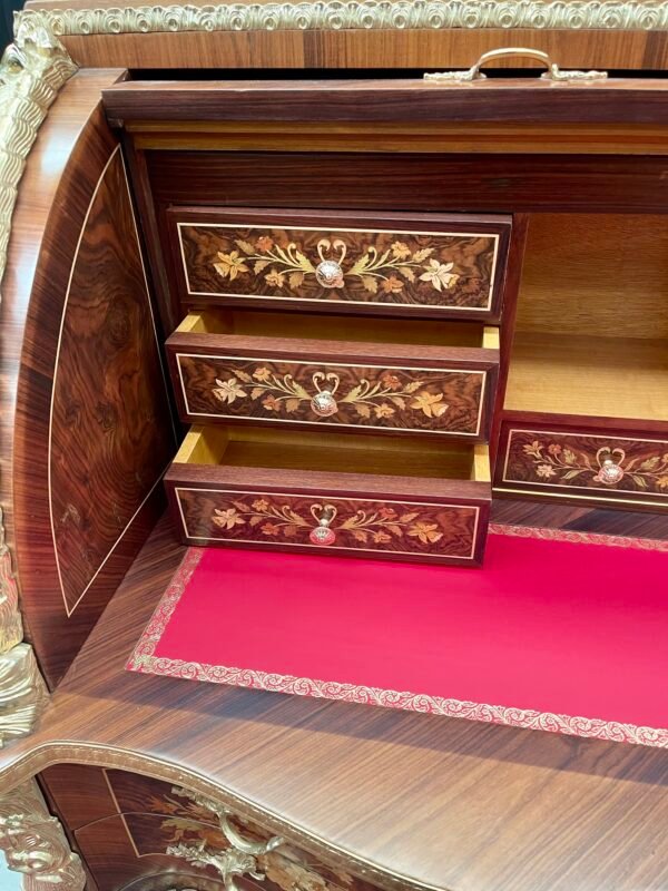 Bureau à Cylindre con Intarsi e Bronzi Dorati - Image 3