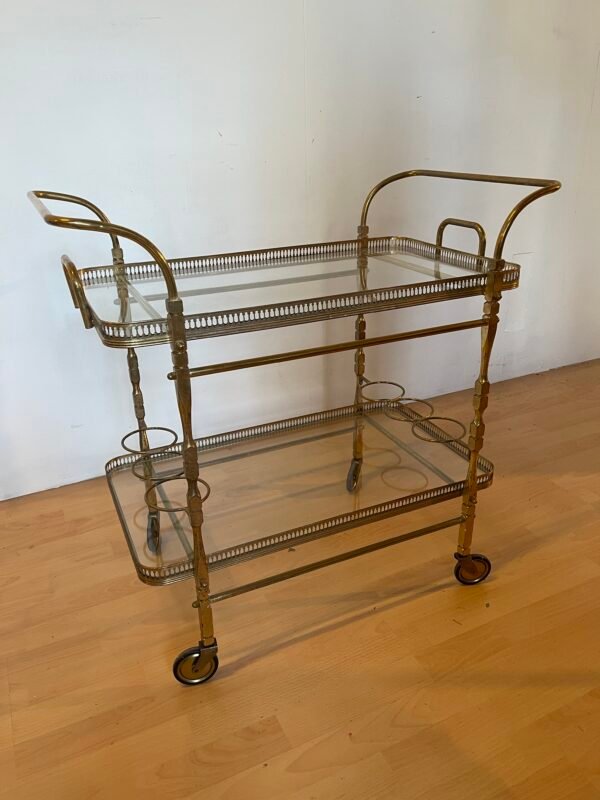 Carrello Bar Vintage in Ottone con Ruote – Stile Francese Anni ’50/’60