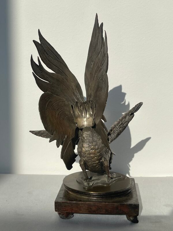 Scultura in Bronzo di Gallo da Combattimento su Base in Legno - Image 3