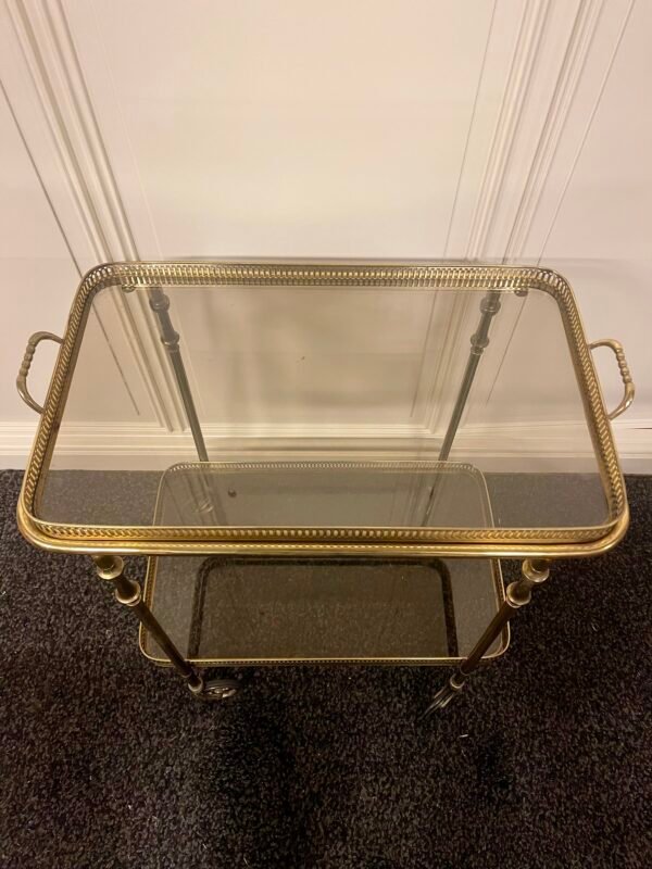 Carrello da tè vintage in ottone e vetro - Image 4