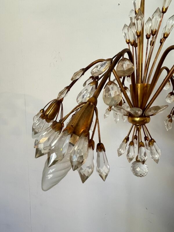 Lampadario Vintage in Ottone con Pendenti in Cristallo – Stile "Fontana" Anni ‘60/’70 - Image 5