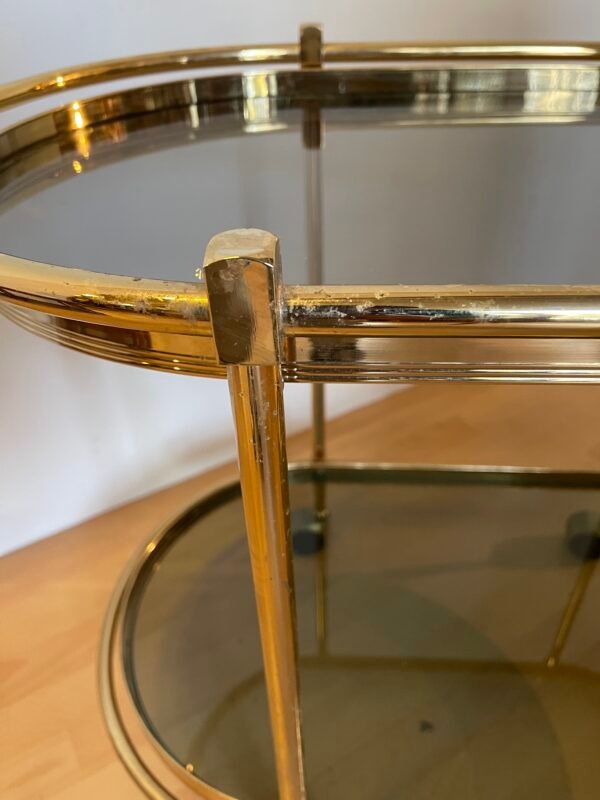Carrello Bar Vintage in Ottone – Design Ovale con Vetro Fumé - Image 2