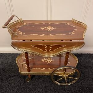 Carrello portavivande vintage in legno intarsiato