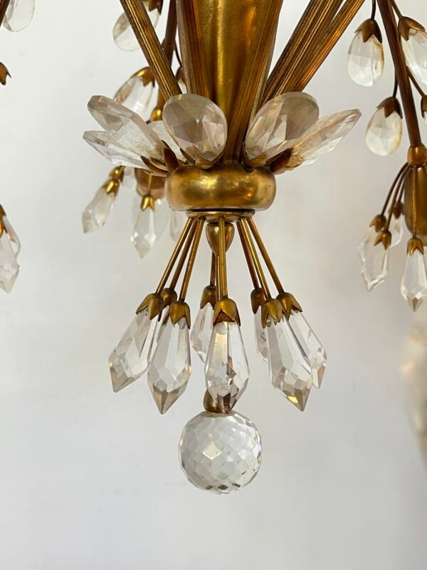 Lampadario Vintage in Ottone con Pendenti in Cristallo – Stile "Fontana" Anni ‘60/’70 - Image 4