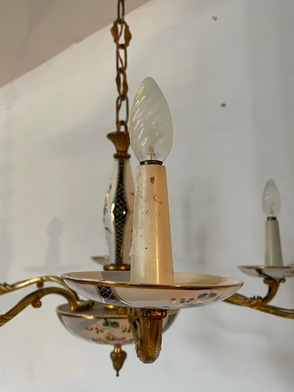 Lampadario vintage in ottone dorato e cristallo - Image 3
