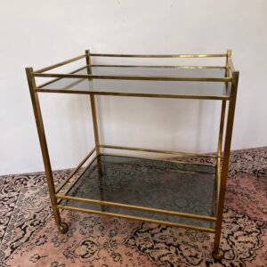 Carrello Portabottiglie / Portavivande Vintage in Ottone e Vetro