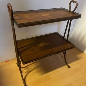 Carrello da tè vintage in legno intarsiato