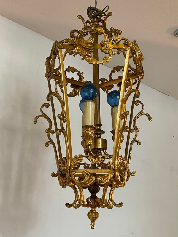 Lampadario a Lanterna in Ferro Dorato – Stile Barocco, Anni '50/'60 - Image 3