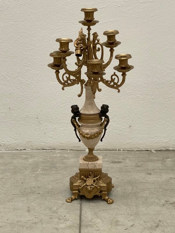 Candelabro a più braccia in bronzo e marmo - Image 2