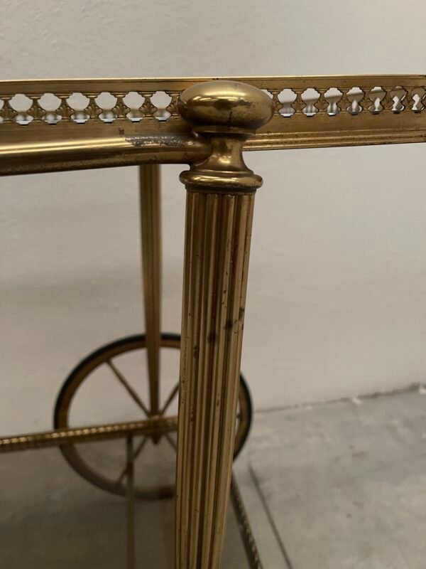 Carrello da tè vintage in ottone con ruote grandi – stile francese - Image 2