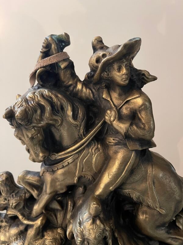 Orologio da caminetto in bronzo con scena di caccia a cavallo - Image 2