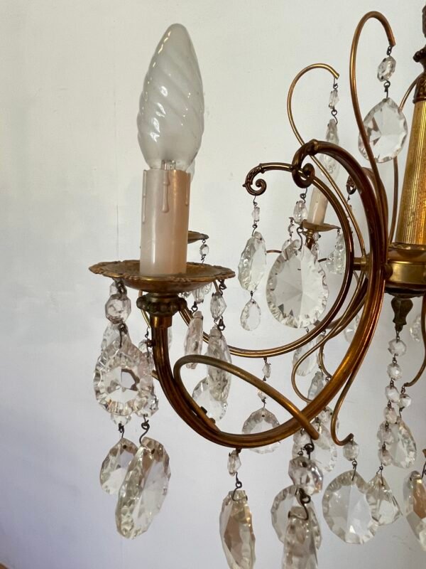 Lampadario a Gocce in Ottone e Cristallo – 6 Luci - Image 2