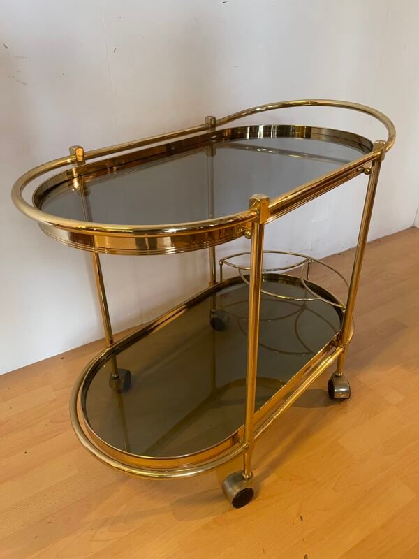 Carrello Bar Vintage in Ottone – Design Ovale con Vetro Fumé - Image 4