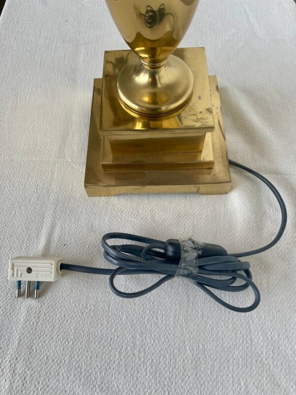 ampada da Tavolo Vintage con Paralume in Tessuto e Base in Ottone Lucido - Image 5