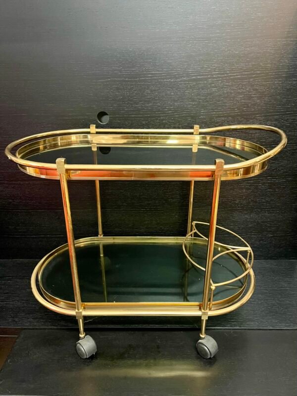 Carrello da bar/tè in ottone e vetro fumé – Stile Hollywood Regency - Image 3