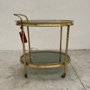 Carrello Portavivande Vintage in Ottone e Vetro Fumé