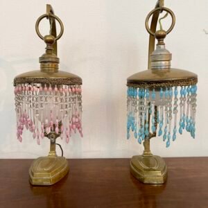 oppia di Lampade da Tavolo in Ottone con Frange di Perline Colorate – Stile Belle Époque